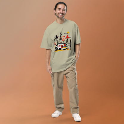 Retro Caravan Oversized Faded T-Shirt – Premium Heavyweight Outdoor Graphic Tee