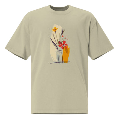 Oversized Faded Cotton T-Shirt with Abstract Botanical Print – Vintage Woman Vintage Tee