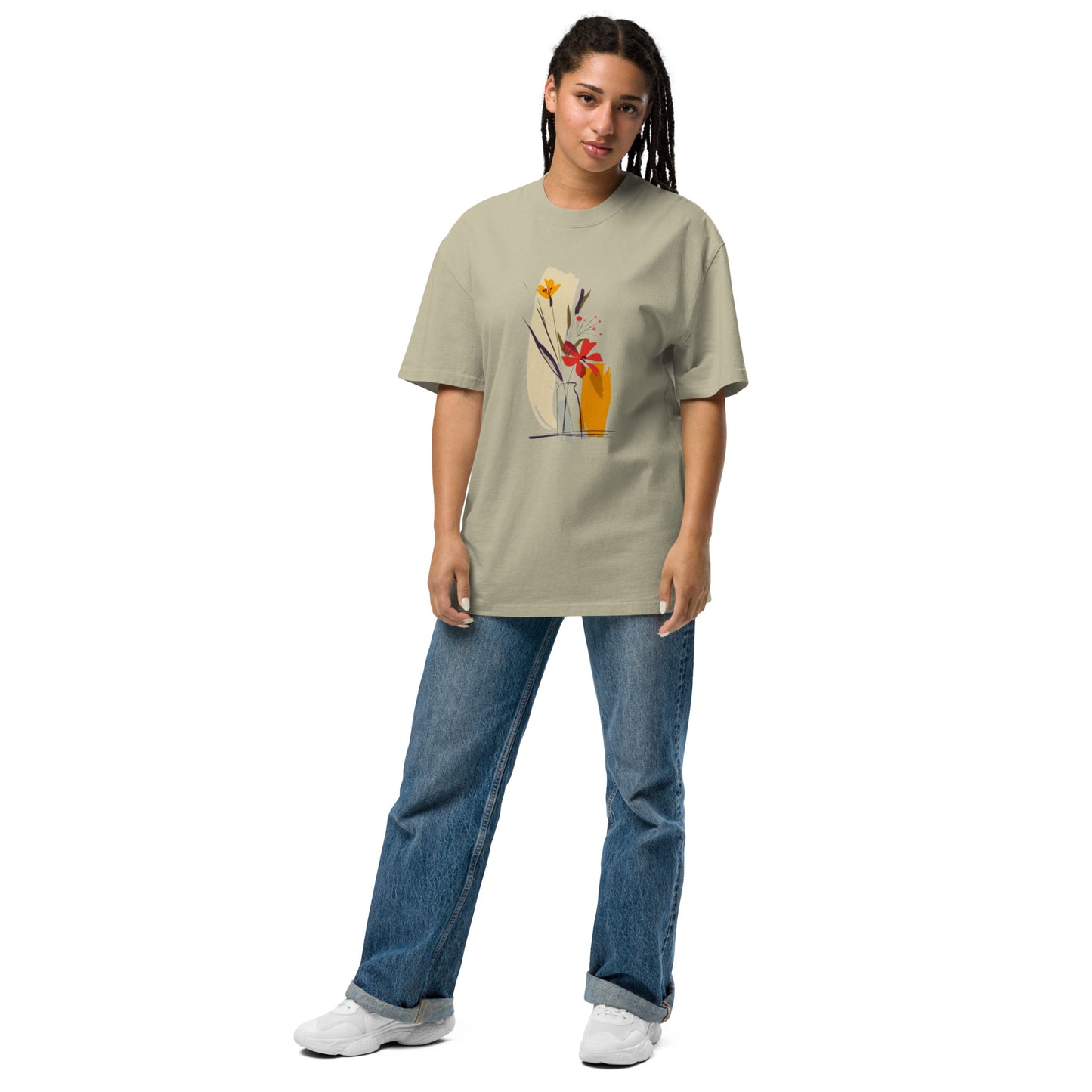 Oversized Faded Cotton T-Shirt with Abstract Botanical Print – Vintage Woman Vintage Tee