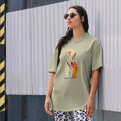 Oversized Faded Cotton T-Shirt with Abstract Botanical Print – Vintage Woman Vintage Tee