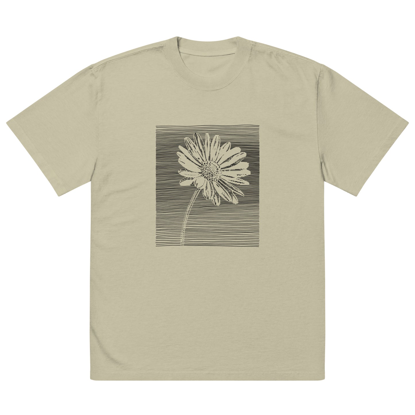 The Botanical Daisy Oversized Faded T-Shirt – Premium Linocut Style Graphic Tee
