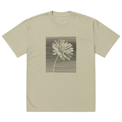 The Botanical Daisy Oversized Faded T-Shirt – Premium Linocut Style Graphic Tee