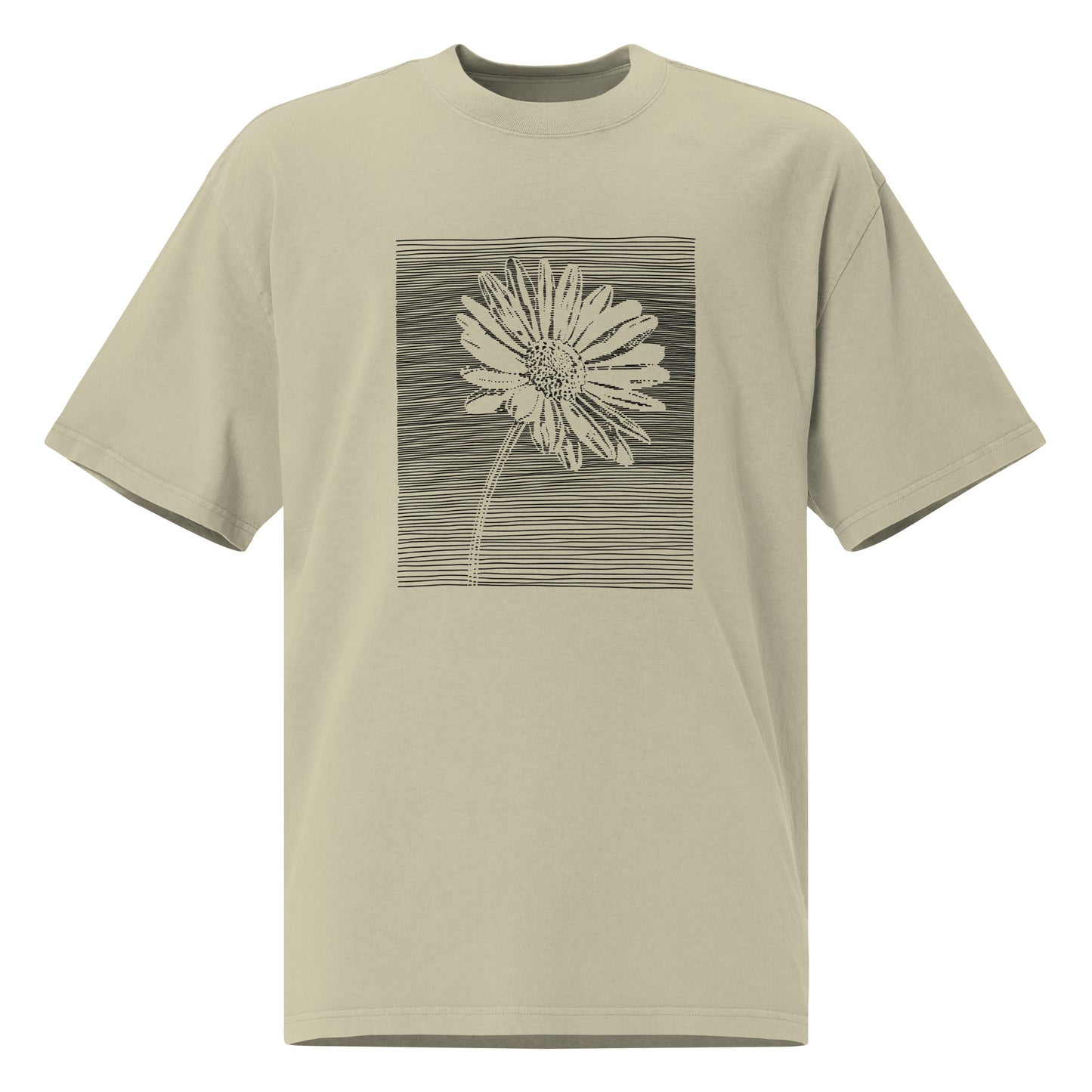The Botanical Daisy Oversized Faded T-Shirt – Premium Linocut Style Graphic Tee