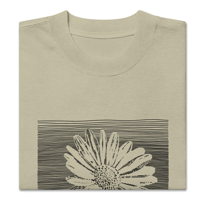 The Botanical Daisy Oversized Faded T-Shirt – Premium Linocut Style Graphic Tee