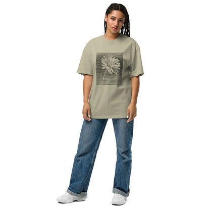 The Botanical Daisy Oversized Faded T-Shirt – Premium Linocut Style Graphic Tee