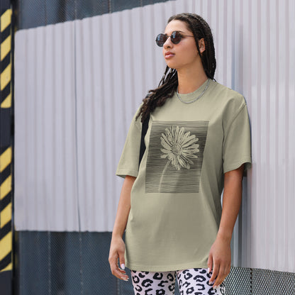 The Botanical Daisy Oversized Faded T-Shirt – Premium Linocut Style Graphic Tee