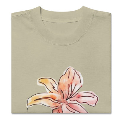 Oversized Faded Cotton T-Shirt with Abstract Botanical Print – Vintage White Vintage Tee