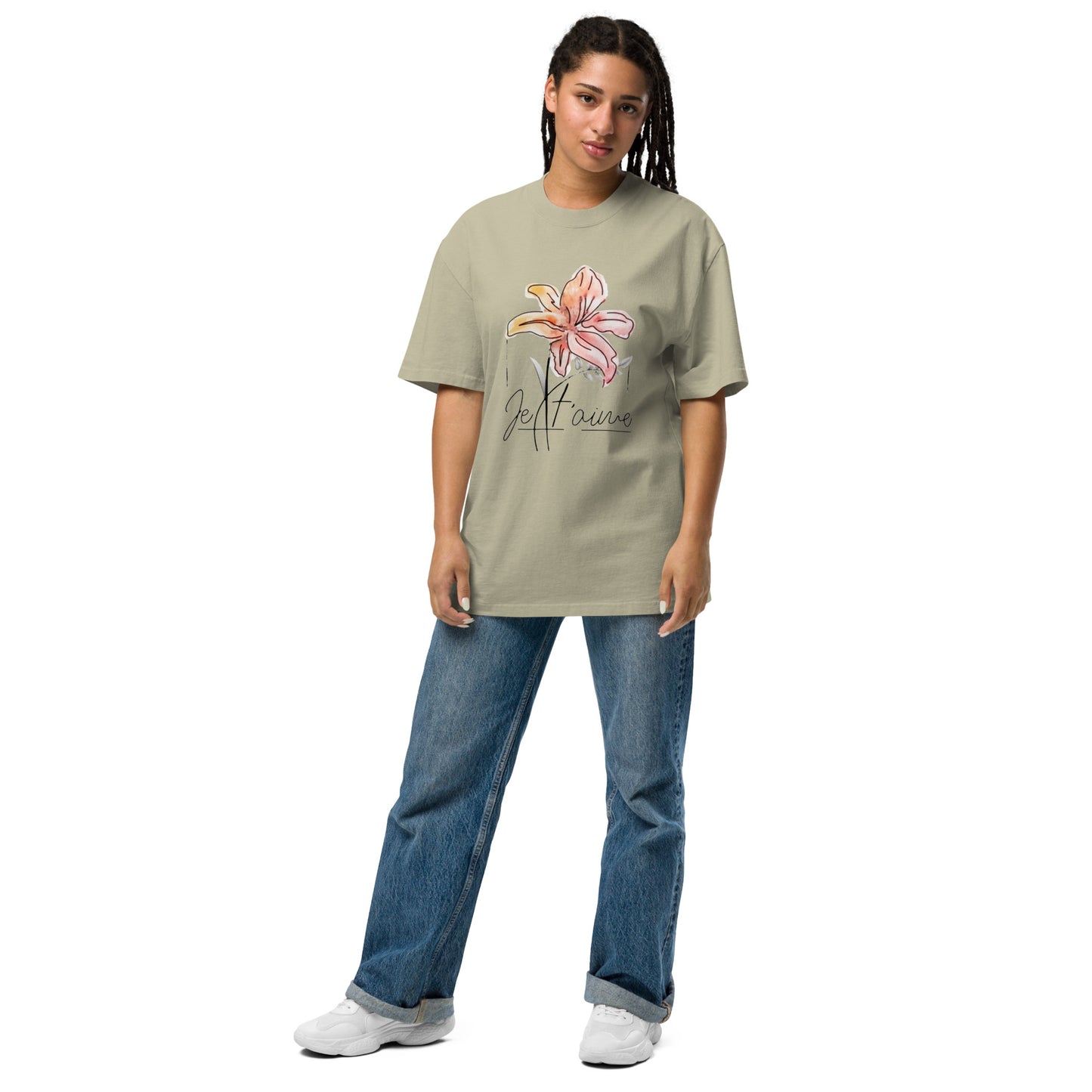 Oversized Faded Cotton T-Shirt with Abstract Botanical Print – Vintage White Vintage Tee