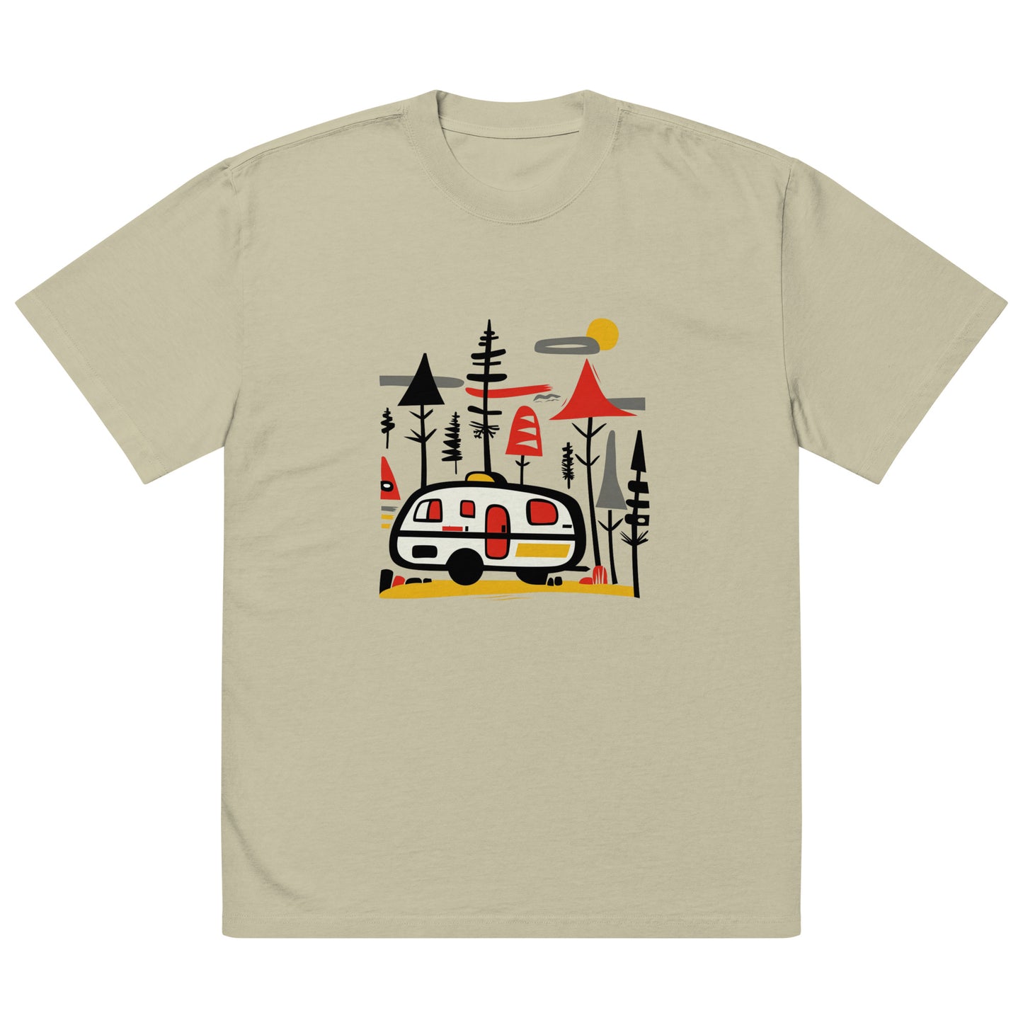 Retro Caravan Oversized Faded T-Shirt – Premium Heavyweight Outdoor Graphic Tee