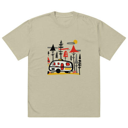 Retro Caravan Oversized Faded T-Shirt – Premium Heavyweight Outdoor Graphic Tee