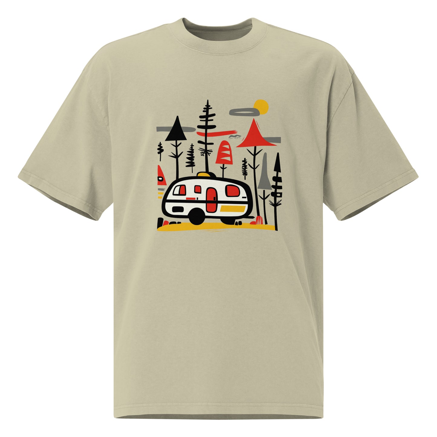 Retro Caravan Oversized Faded T-Shirt – Premium Heavyweight Outdoor Graphic Tee