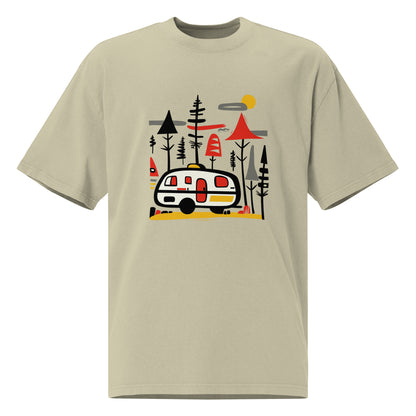 Retro Caravan Oversized Faded T-Shirt – Premium Heavyweight Outdoor Graphic Tee