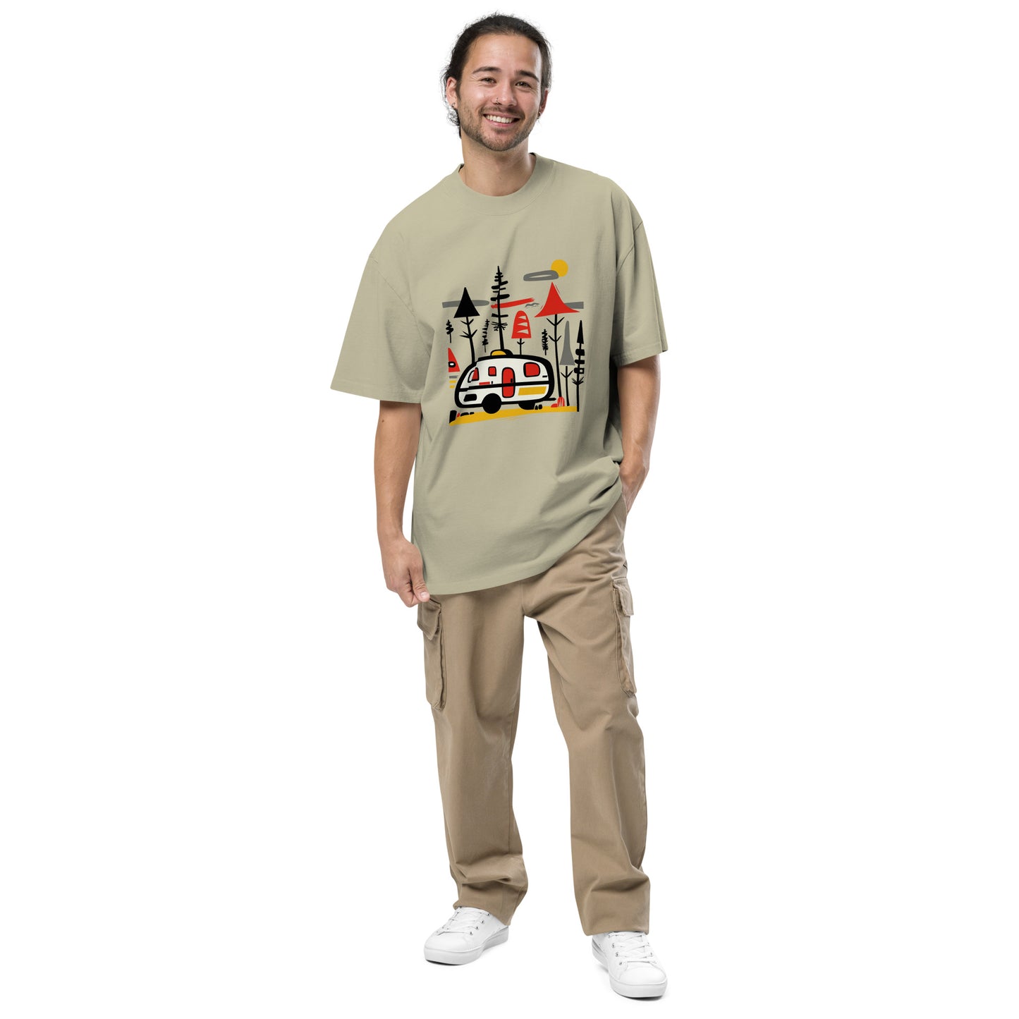 Retro Caravan Oversized Faded T-Shirt – Premium Heavyweight Outdoor Graphic Tee