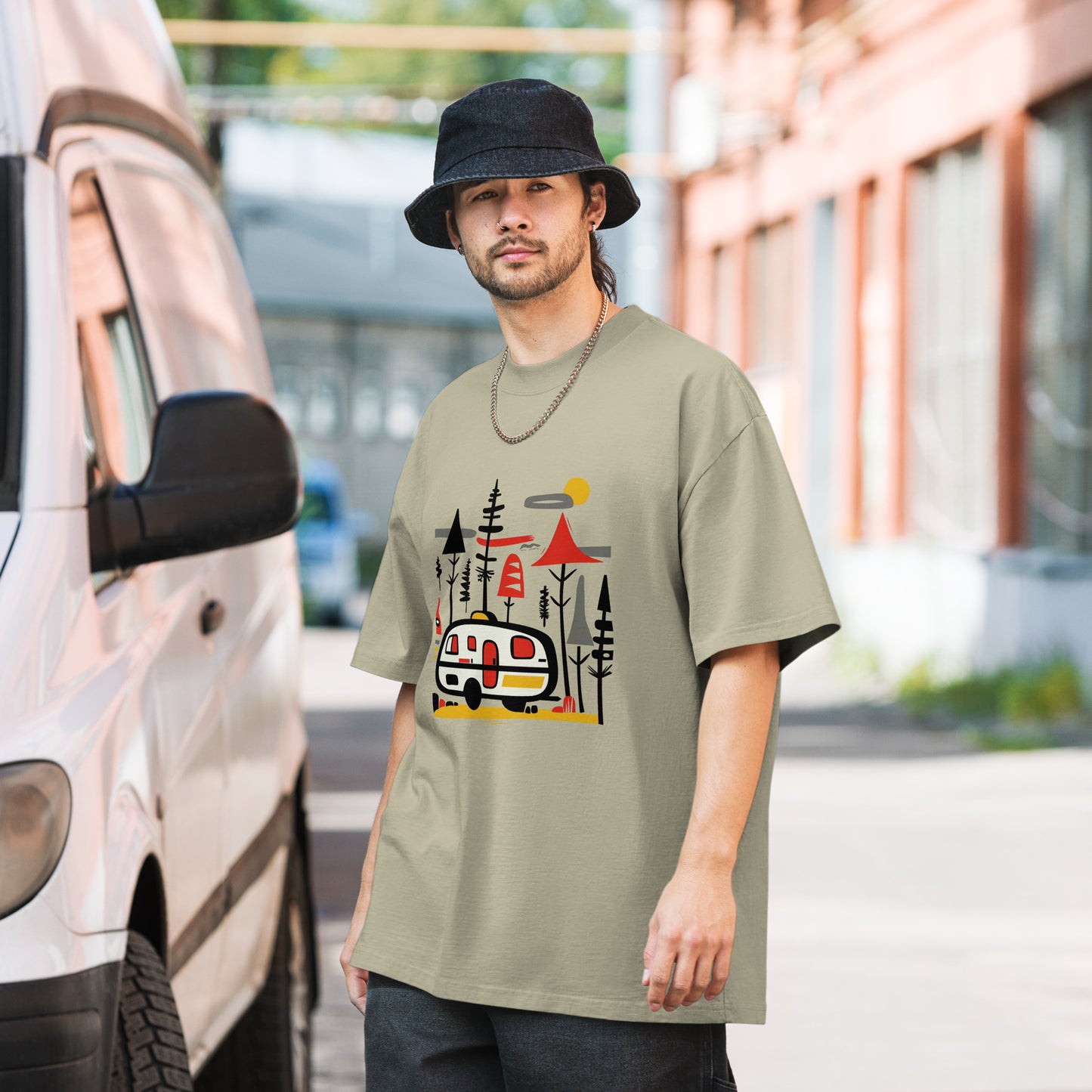 Retro Caravan Oversized Faded T-Shirt – Premium Heavyweight Outdoor Graphic Tee