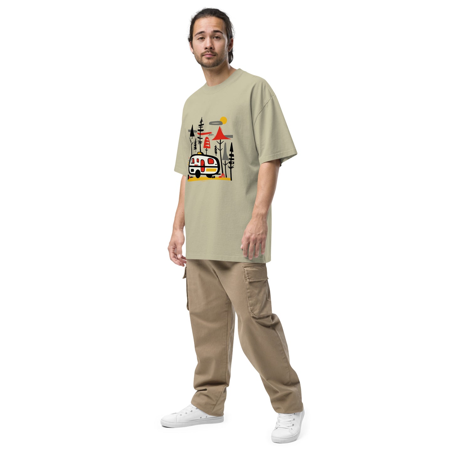 Retro Caravan Oversized Faded T-Shirt – Premium Heavyweight Outdoor Graphic Tee