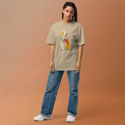 Oversized Faded Cotton T-Shirt with Abstract Botanical Print – Vintage Woman Vintage Tee