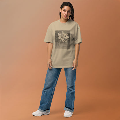 The Botanical Daisy Oversized Faded T-Shirt – Premium Linocut Style Graphic Tee