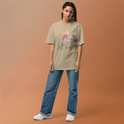 Oversized Faded Cotton T-Shirt with Abstract Botanical Print – Vintage White Vintage Tee