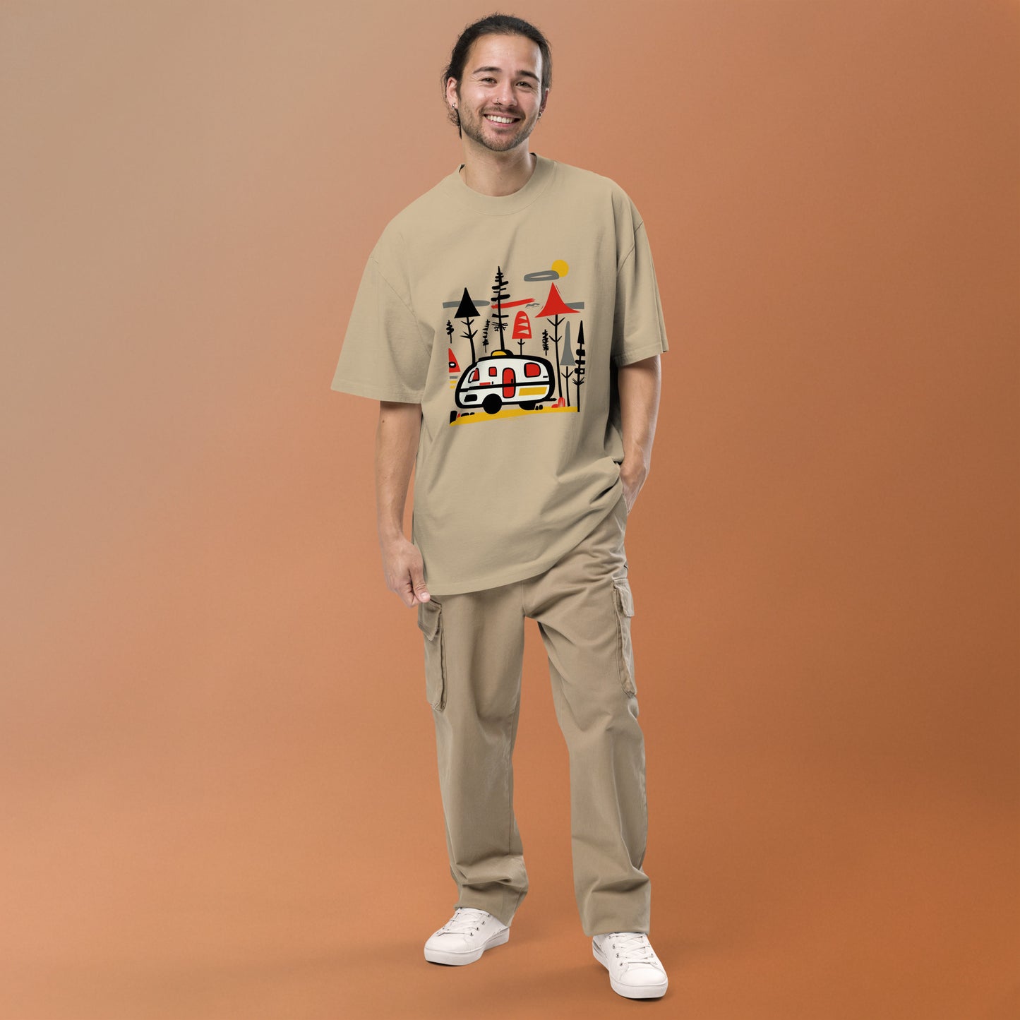 Retro Caravan Oversized Faded T-Shirt – Premium Heavyweight Outdoor Graphic Tee