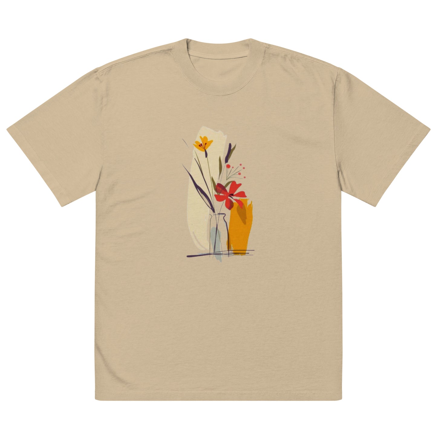 Oversized Faded Cotton T-Shirt with Abstract Botanical Print – Vintage Woman Vintage Tee