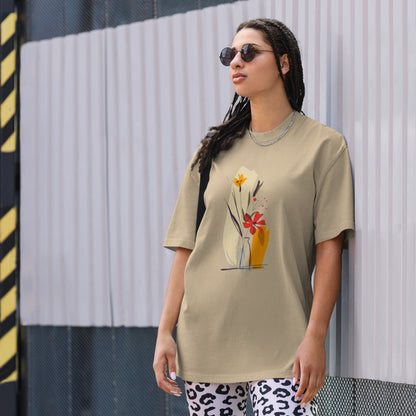 Oversized Faded Cotton T-Shirt with Abstract Botanical Print – Vintage Woman Vintage Tee