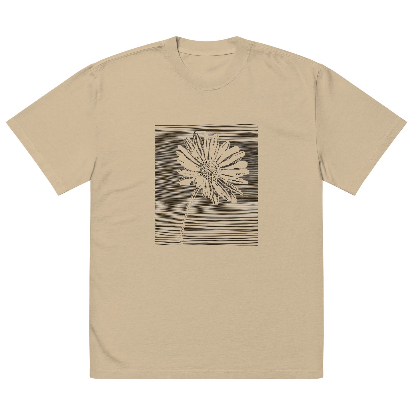 The Botanical Daisy Oversized Faded T-Shirt – Premium Linocut Style Graphic Tee