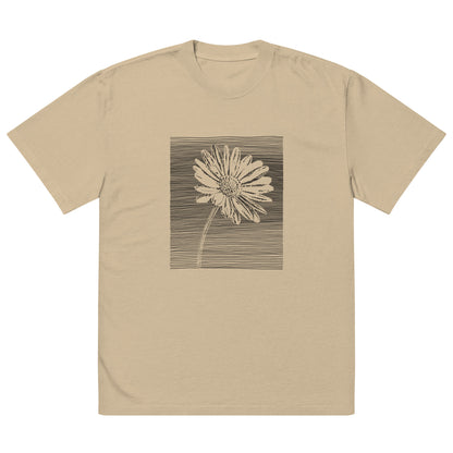 The Botanical Daisy Oversized Faded T-Shirt – Premium Linocut Style Graphic Tee
