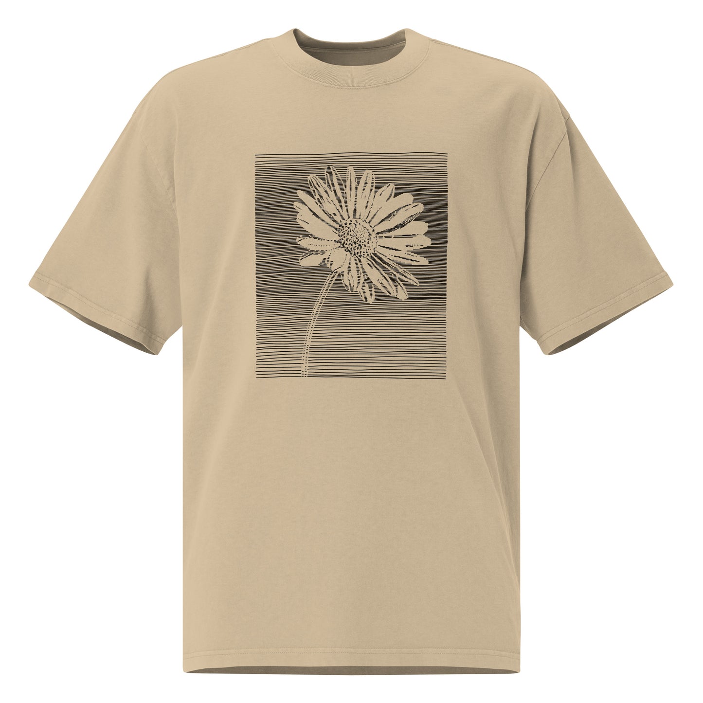 The Botanical Daisy Oversized Faded T-Shirt – Premium Linocut Style Graphic Tee