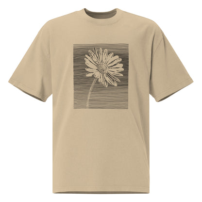 The Botanical Daisy Oversized Faded T-Shirt – Premium Linocut Style Graphic Tee