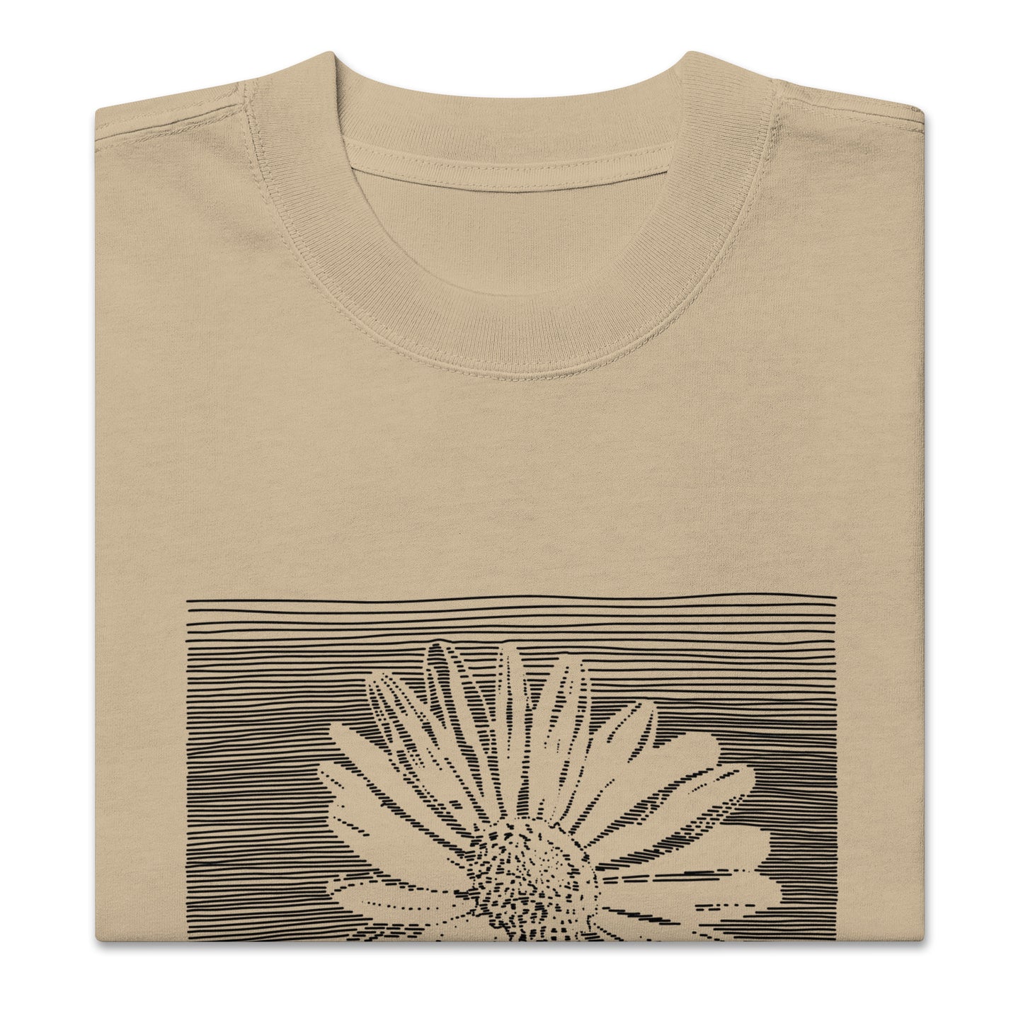 The Botanical Daisy Oversized Faded T-Shirt – Premium Linocut Style Graphic Tee