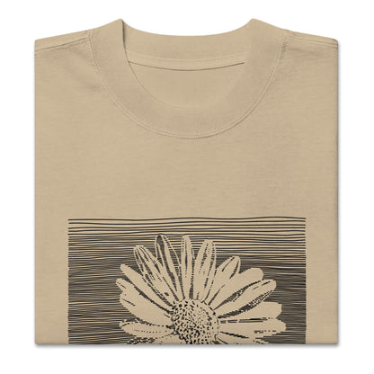 The Botanical Daisy Oversized Faded T-Shirt – Premium Linocut Style Graphic Tee