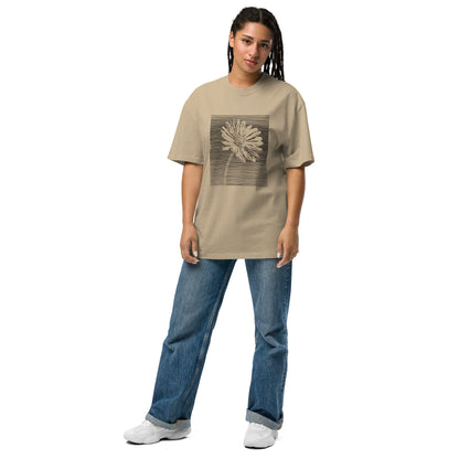 The Botanical Daisy Oversized Faded T-Shirt – Premium Linocut Style Graphic Tee