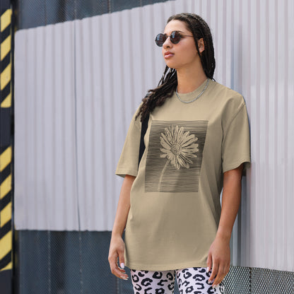 The Botanical Daisy Oversized Faded T-Shirt – Premium Linocut Style Graphic Tee