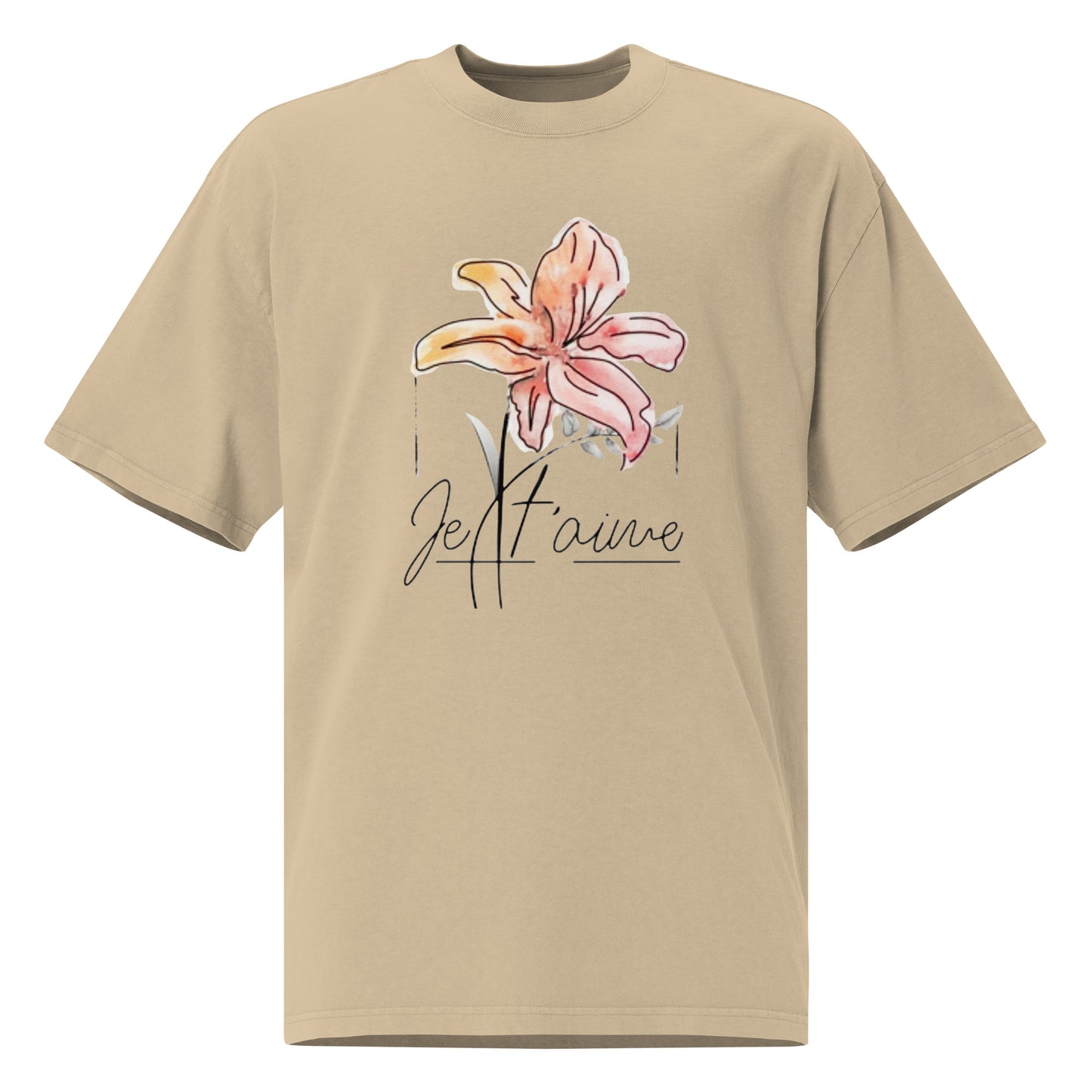 Oversized Faded Cotton T-Shirt with Abstract Botanical Print – Vintage White Vintage Tee