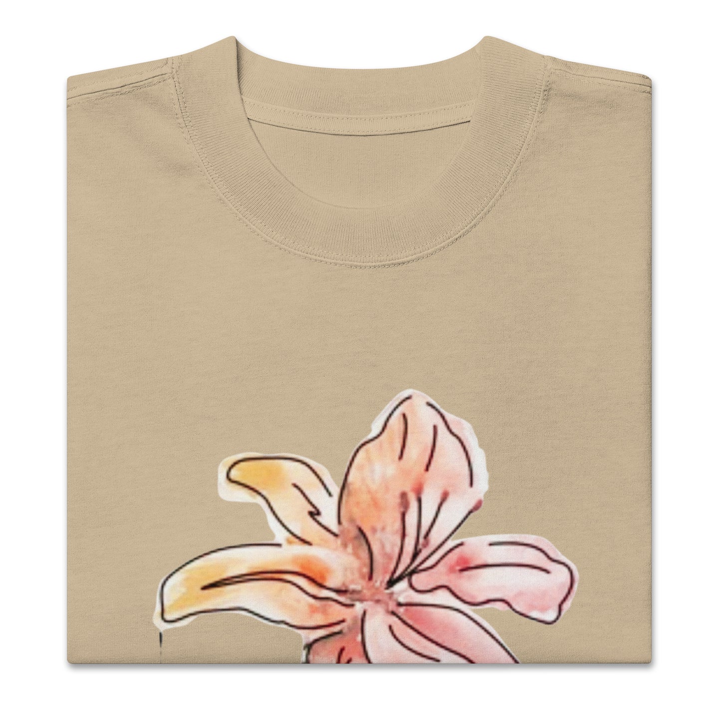Oversized Faded Cotton T-Shirt with Abstract Botanical Print – Vintage White Vintage Tee