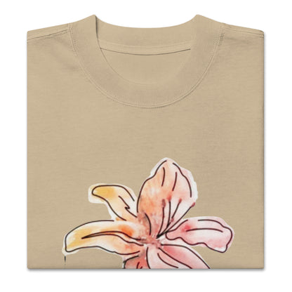 Oversized Faded Cotton T-Shirt with Abstract Botanical Print – Vintage White Vintage Tee