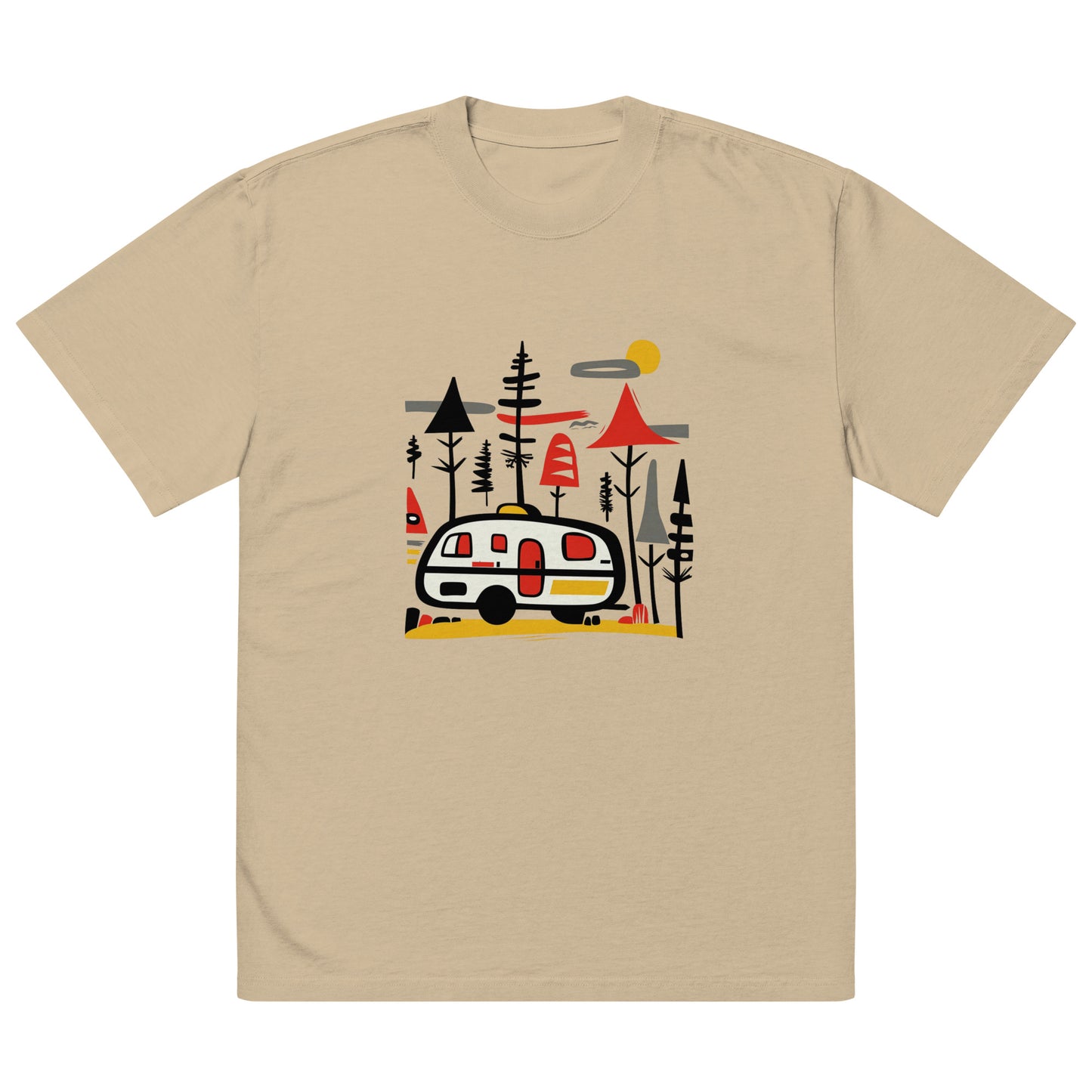 Retro Caravan Oversized Faded T-Shirt – Premium Heavyweight Outdoor Graphic Tee
