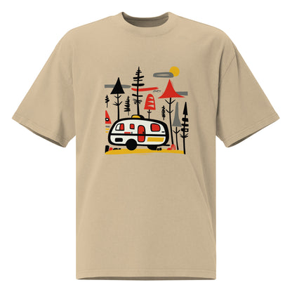 Retro Caravan Oversized Faded T-Shirt – Premium Heavyweight Outdoor Graphic Tee