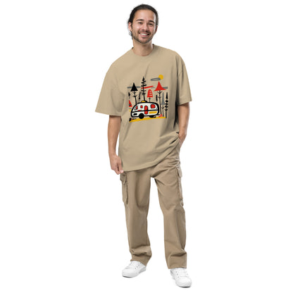 Retro Caravan Oversized Faded T-Shirt – Premium Heavyweight Outdoor Graphic Tee