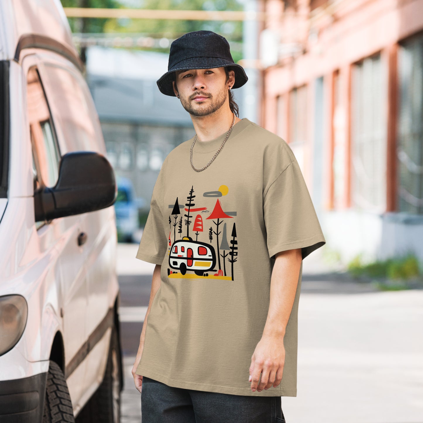 Retro Caravan Oversized Faded T-Shirt – Premium Heavyweight Outdoor Graphic Tee
