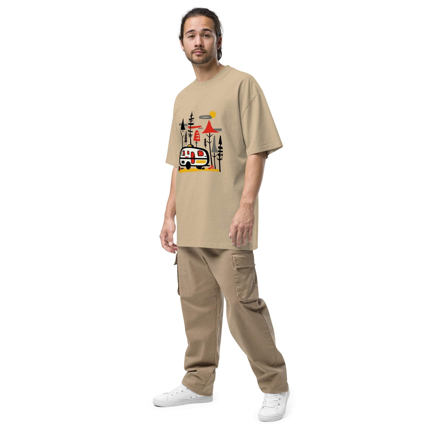 Retro Caravan Oversized Faded T-Shirt – Premium Heavyweight Outdoor Graphic Tee