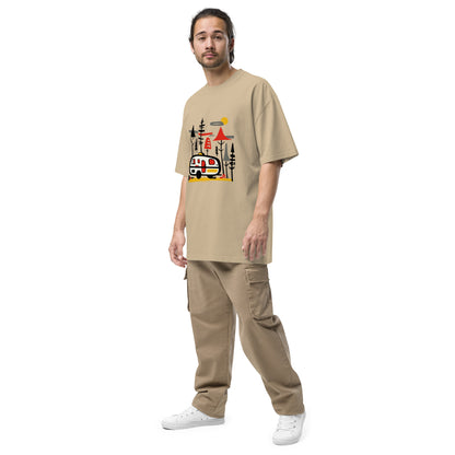 Retro Caravan Oversized Faded T-Shirt – Premium Heavyweight Outdoor Graphic Tee