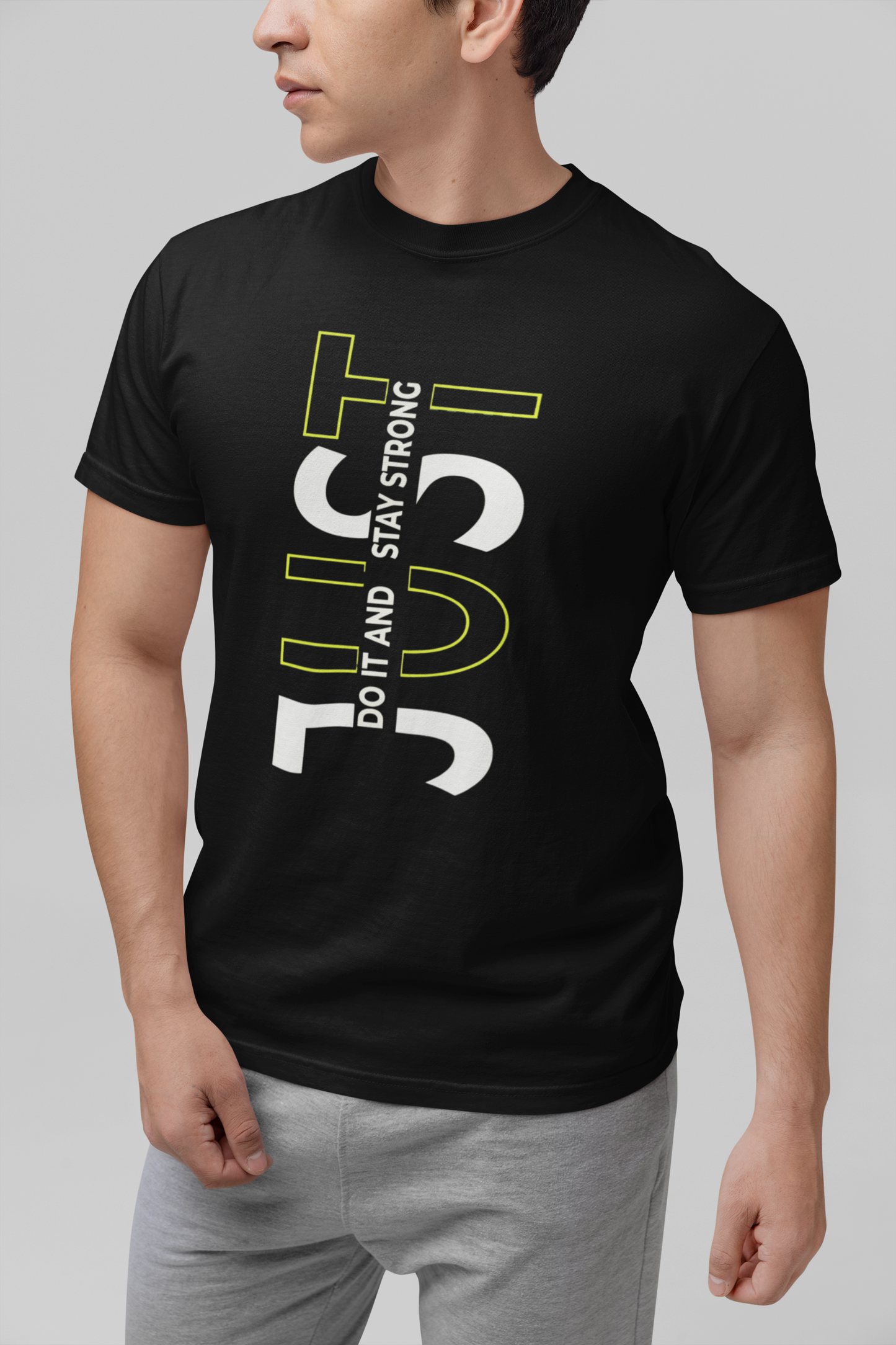 Stay Strong Vertical Typographic Tee - Modern Minimalist Urban Streetwear T-Shirt