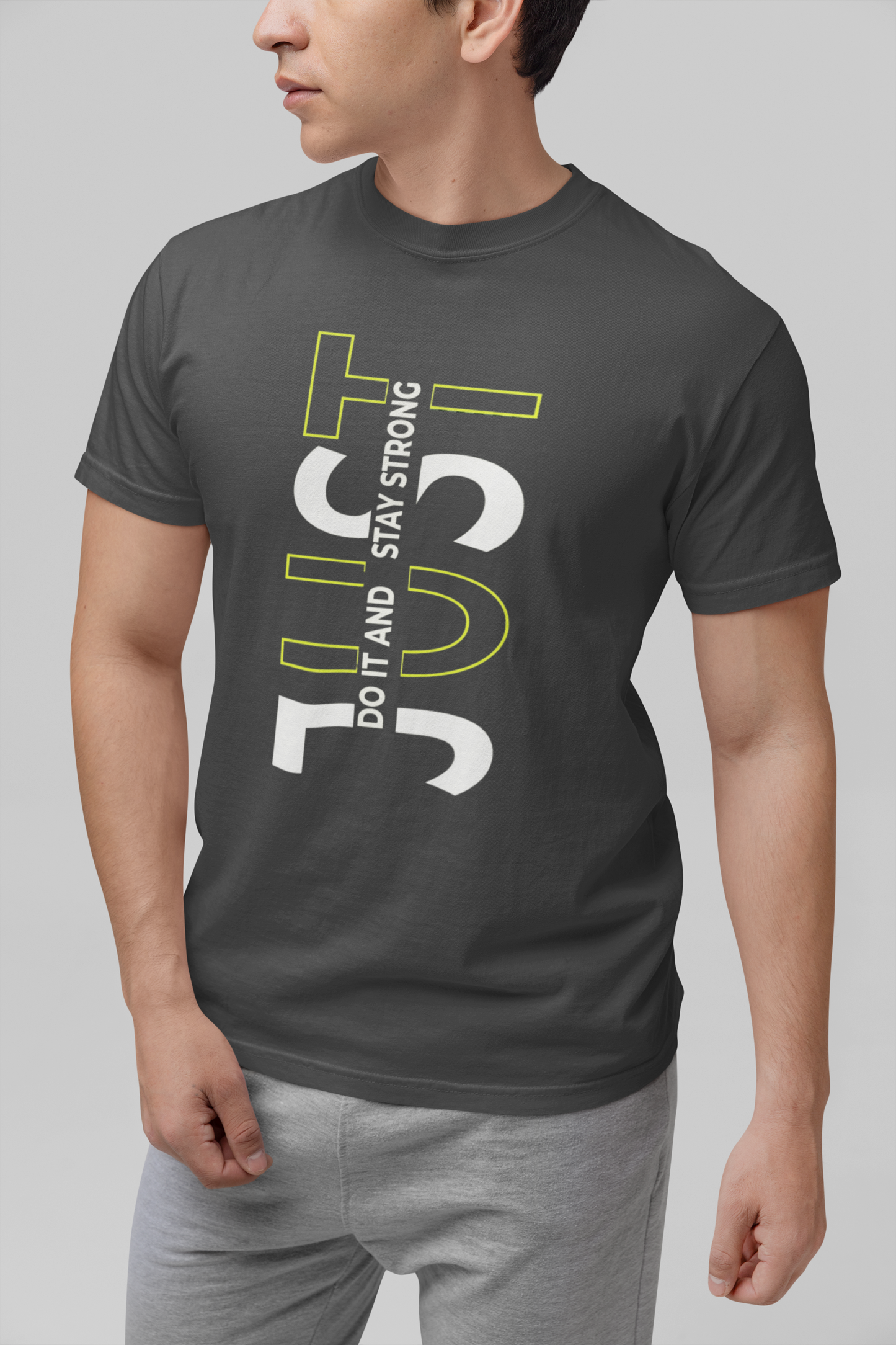 Stay Strong Vertical Typographic Tee - Modern Minimalist Urban Streetwear T-Shirt