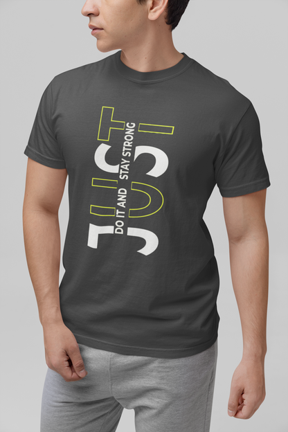 Stay Strong Vertical Typographic Tee - Modern Minimalist Urban Streetwear T-Shirt