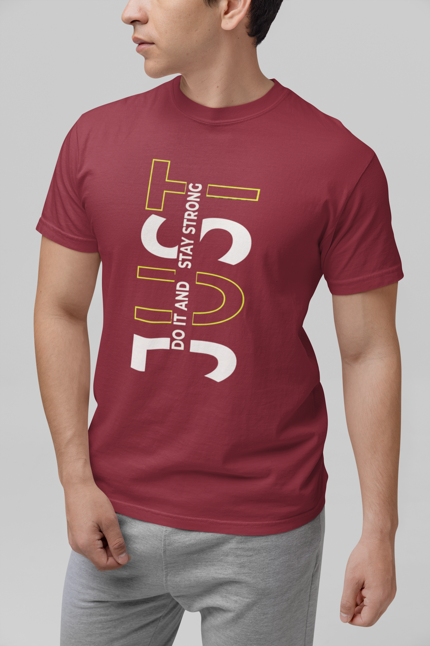 Stay Strong Vertical Typographic Tee - Modern Minimalist Urban Streetwear T-Shirt