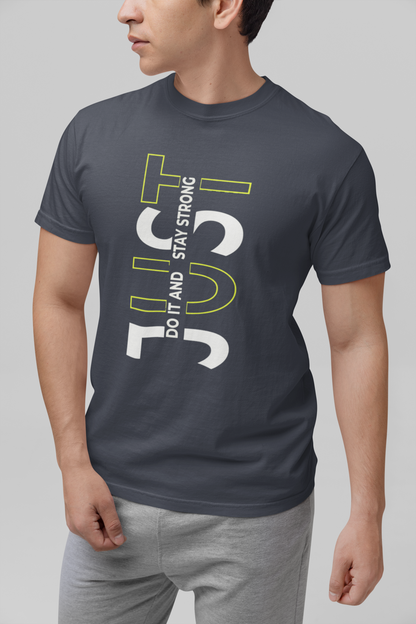 Stay Strong Vertical Typographic Tee - Modern Minimalist Urban Streetwear T-Shirt