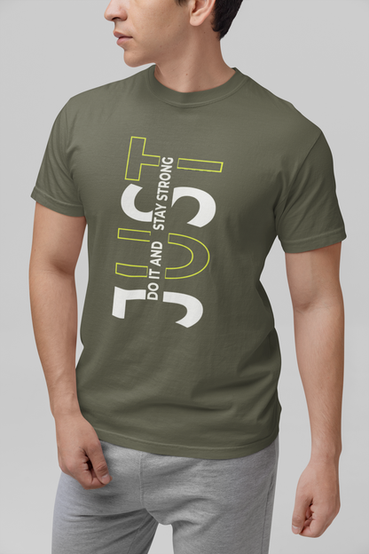 Stay Strong Vertical Typographic Tee - Modern Minimalist Urban Streetwear T-Shirt
