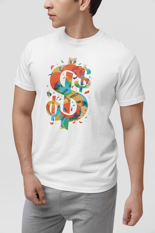 Colorful Money Silhouette Typography Tee - Modern Art Graphic Shirt for Men