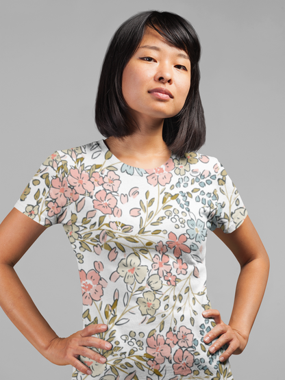 Vintage Wildflower All-Over Print Shirt, Boho-Chic Summer Tee